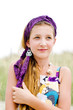 Closeup of model girl on the beach