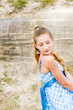 Fashion girl urbex location blue polka dress