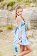 Fashion girl urbex location blue polka dress