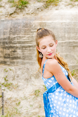 Photo: Fashion girl urbex location blue polka dress Fashion girl urbex location blue polka dress