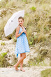Fashion girl urbex location blue polka dress