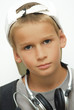 Boy 9 years old with headphone portrait Boy 9 years old with headphone portrait