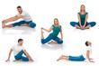 Foto: Group of photos of active man and woman doing yoga fitness pose Group of photos of active man and woman doing yoga fitness pose