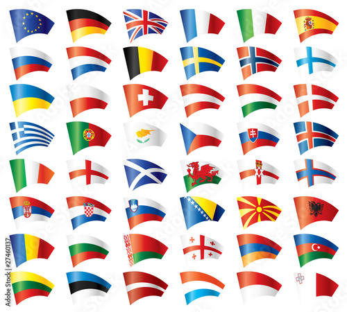 Vektor: Moving flags set - Europe. 48 Vector flags. Moving flags set - Europe. 48 Vector flags.