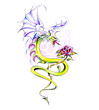 Sketch of tattoo art, dragon and rose