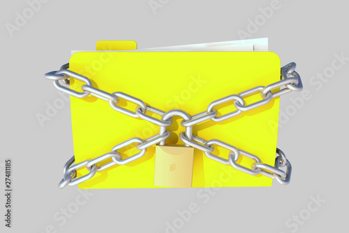 Illustration: folder with lock and chains, grey background for easy cut folder with lock and chains, grey background for easy cut