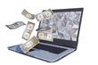laptop computer with dollar bills flying out screen