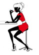 woman siting applying make-up lipstick