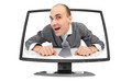 funny man looks out from the monitor funny man looks out from the monitor