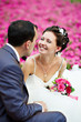 Happy couples on wedding walk