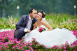 Kiss groom and happy bride