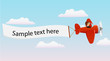 Cartoon red plane with pilot and advertising banner