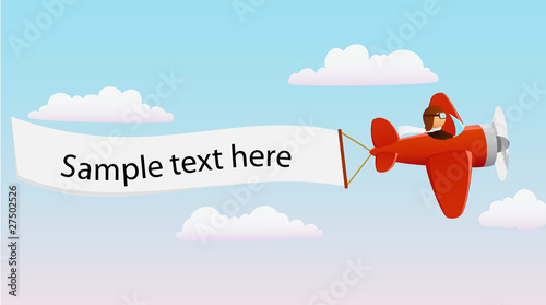Vector: Cartoon red plane with pilot and advertising banner Cartoon red plane with pilot and advertising banner