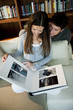 Couple looking at their wedding pictures