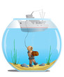 diver in the aquarium with a treasure