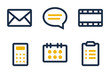 Mail, comment, media, calculator, calendar and clipboard icons