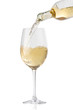 Pouring white wine into a glass, isolated on white background Pouring white wine into a glass, isolated on white background