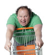 homme furieux stressé au supermarché courses