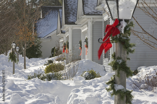 Photo: Suburb homes at Christmas in the snow Suburb homes at Christmas in the snow