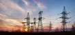Illustration: Electricity pylons and lines at dusk. Electricity pylons and lines at dusk.