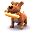 3d Small dog with big hot dog