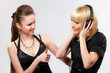 woman brunette and blonde woman brunette and blonde