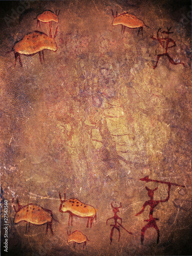 Illustration: prehistoric paint with hunters and animals digital illustration prehistoric paint with hunters and animals digital illustration