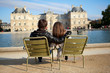 Photo : Dating couple in the Luxembourg garden of Paris Dating couple in the Luxembourg garden of Paris