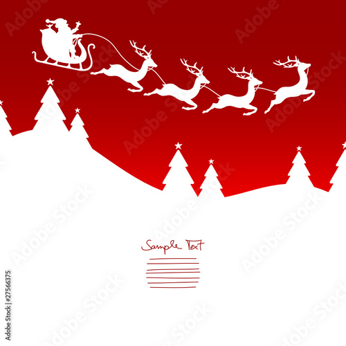 Vektor: Christmas Sleigh Flying Red Christmas Sleigh Flying Red