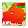 Minsk - capital of Belarus. Vector stamp