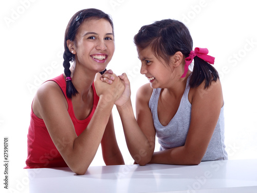 girls arm wrestling by Lucky Dragon USA, Royalty free stock photos