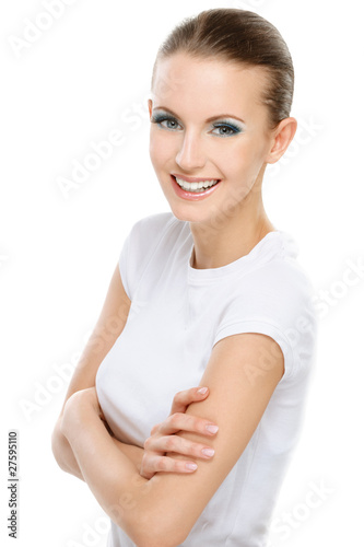 Photo: Young woman with crossed hands Young woman with crossed hands