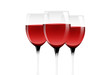 Trio de verre de vin à pied sur fond blanc.