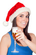 Beautiful girl with Christmas hat providing