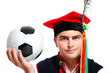 Polish man in a traditional outfit with football Polish man in a traditional outfit with football