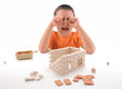 Little boy crying for his broken house. Little boy crying for his broken house.
