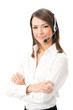 Portrait of happy smiling cheerful support phone operator