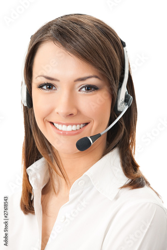 Photo: Portrait of happy smiling cheerful support phone operator Portrait of happy smiling cheerful support phone operator