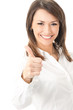 Happy smiling businesswoman with thumbs up gesture