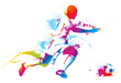 Soccer player kicks the ball