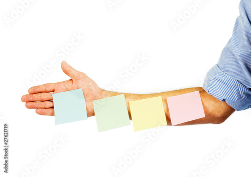 Photo: Post it notes on arm Post it notes on arm