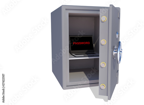 Illustration: laptop computer inside vault laptop computer inside vault