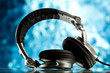 headphones against blue background