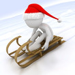 3D human with a sled in the snow 3D human with a sled in the snow