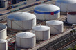 Aerial view of large oil tanks Aerial view of large oil tanks