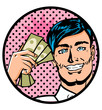 Business man with banknotes, financial background