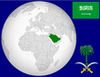 Saudi arabia globe map locator world flag coat