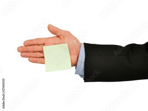 Photo: Empty sticky note on hand Empty sticky note on hand