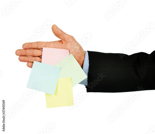 Photo: Empty sticky notes on hand Empty sticky notes on hand