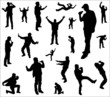 Silhouettes of a dancing and singing men.